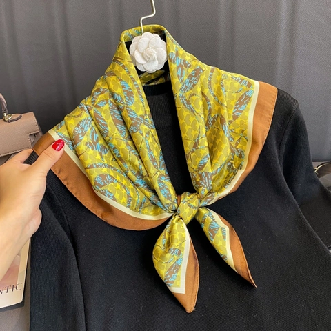 Eleganter Satin Viereckiges Halstuch KunstSatin Blattmuster Modisches Vielseitiges Leichtes Kopftuch Für Damen
