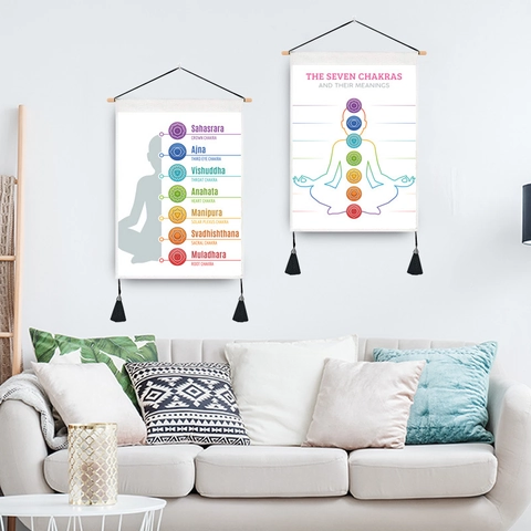 Zen Meditation Buddha Mandala Wall Hanging Scroll Poly-cotton Fabric Tapestry With Wooden Pole And Tassels For Home Decor Yoga Room