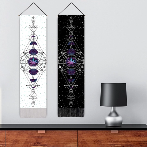 Wall Hanging Tapestry Polyester Cotton Bohemian Moon Phase Geometric Mandala Mystical Tassel Decor Aesthetic