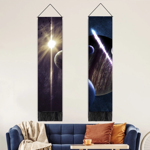 Nordic Style Solar System Space Planet Tapestry Hanging Painting With Tassels Polyester Cotton For Living Room Wall Decor