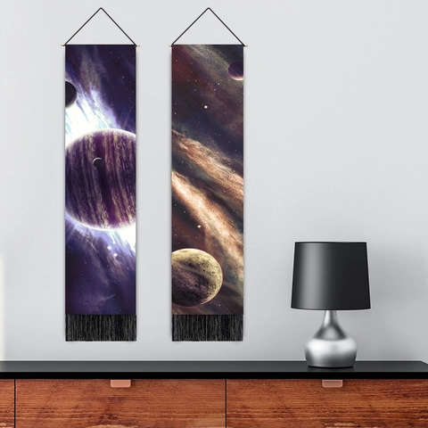 Nordic Style Solar System Space Planet Tapestry Hanging Painting With Tassels Polyester Cotton For Living Room Wall Decor