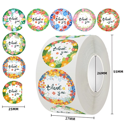 Autocollants De Remerciement Floraux Étiquettes En Papier Adhésif Rond Pour Mariage Anniversaire Fête Emballage Cadeau Scellage Enveloppe