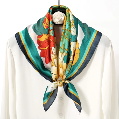 Foulard Quadrato In Raso Con Stampa Floreale Di Giglio Vintage Elegante Sciarpa Da Collo Per Donna Retro