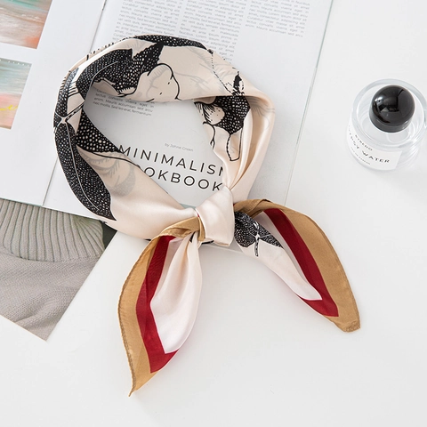 Retro Floral Bird Print Faux Satin Square Scarf Lightweight Decorative Neck Kerchief For Women Vintage Style