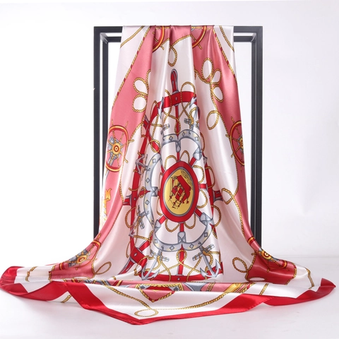 Elegante Foulard Quadrato Con Stampa Nautica Raso Satinata Liscia Motivo Ancora Bussola Per Donna Accessorio Ufficio