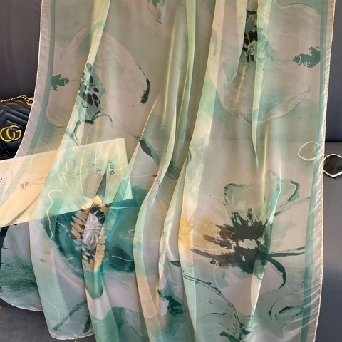 Langer Schal Stola Leichtes Polyester Blumendruck Wasserfarbe Sonnenschutz Strandtuch Für Damen