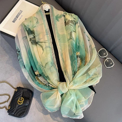 Langer Schal Stola Leichtes Polyester Blumendruck Wasserfarbe Sonnenschutz Strandtuch Für Damen