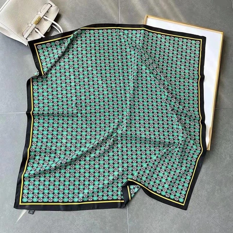 Elegant Square Scarf Twill Satin Letter Print Shawl Wrap Sun Protection Fashion Accessories For Women