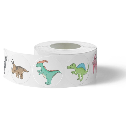 Rouleau Autocollants Dinosaure Dessin Animé Auto-Adhésif Rond Étiquettes Décoratives Pour Enfants Récompense École Scrapbooking