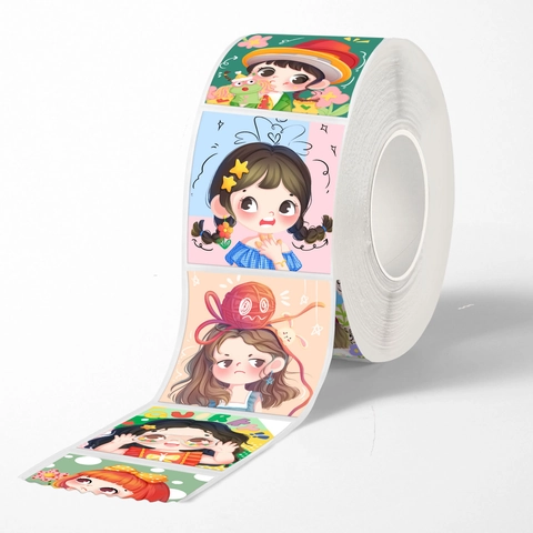 Cute Cartoon Girl Stickers Roll Kawaii Anime Illustration Decorative Label Decals For Scrapbooking Laptop Journaling