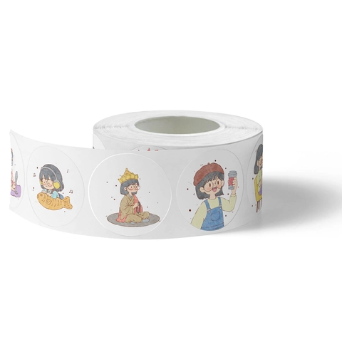 Autocollants Ronds En Rouleau Étiquettes Adhésives Expression De Personnage De Dessin Animé Pour Scrapbooking Décoration DIY