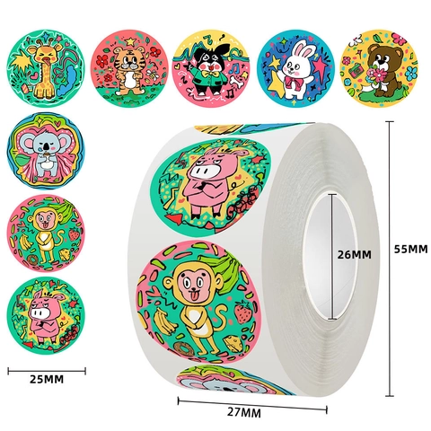 Cartoon Animal Reward Stickers Round Adhesive Labels For Teachers Students Classroom School Scrapbooking Gift Sealing Decoration