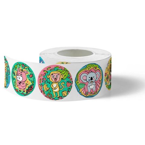 Cartoon Animal Reward Stickers Round Adhesive Labels For Teachers Students Classroom School Scrapbooking Gift Sealing Decoration