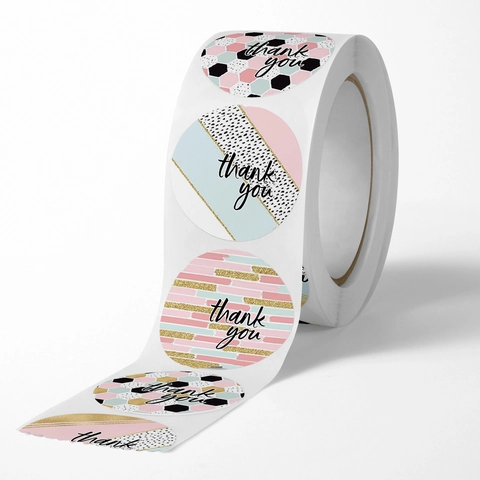 Autocollants Rond Thank You Étiquettes Adhésives Motifs Géométriques Papier Sceaux D'Emballage Décoratifs Pour Cadeaux