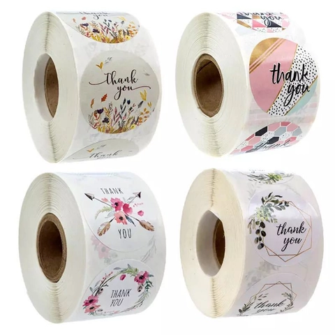 Autocollants Ronds Thank You Style Floral Géométrique Bohème Étiquettes Adhésives Pour Emballage Cadeau Scellage Enveloppe Décoration