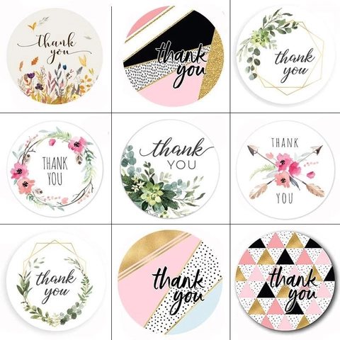 Autocollants Ronds Thank You Style Floral Géométrique Bohème Étiquettes Adhésives Pour Emballage Cadeau Scellage Enveloppe Décoration