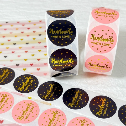 Runde Siegelaufkleber Goldfolie Handmade With Love Herzmuster Selbstklebende Etiketten Für Geschenkverpackungen Hochzeitsumschläge