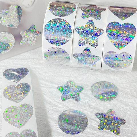 Holografische Laser Aufkleber Glitzer Herz Stern Rund Wasserdicht Selbstklebend Für Geschenk Scrapbook DIY Dekoration