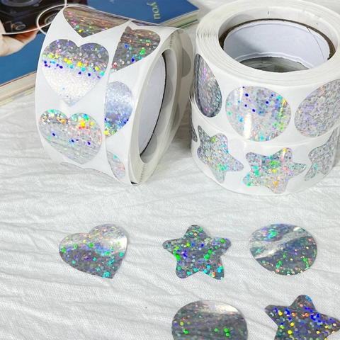 Holografische Laser Aufkleber Glitzer Herz Stern Rund Wasserdicht Selbstklebend Für Geschenk Scrapbook DIY Dekoration