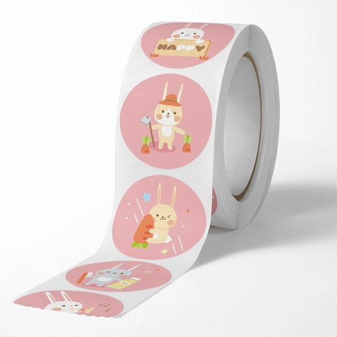 Round Cartoon Rabbit Sticker Roll Animal Sealing Labels For Gift Wrapping DIY Scrapbooking Easter Decor Stationery