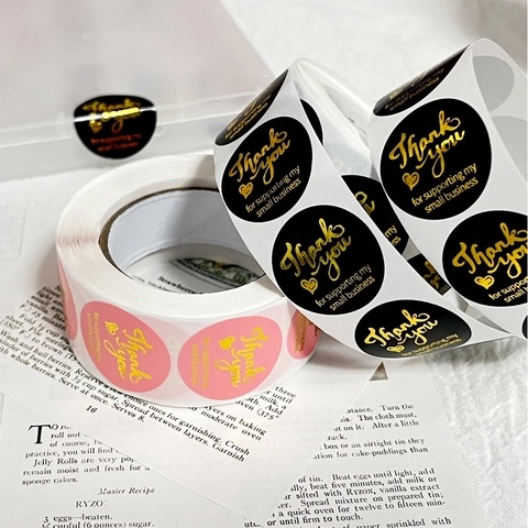 Round Thank You Stickers Roll Gold Foil For Small Business Support Packaging Envelope Seal Labels Gift Decoration