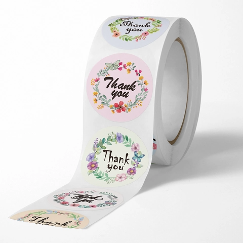 Étiquettes De Remerciement Rondes Couronne Florale Autocollants Pour Emballage Cadeau De Mariage Sceau Enveloppe