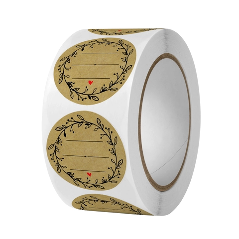 Etichette Adesive In Carta Kraft Tonde Autoadesive Scrivibili Design Corona Cuore Rosso Per Confezioni Regalo
