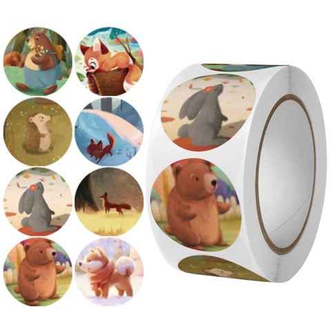 Autocollants Ronds Animaux Dessin Animé Étiquettes Papier Adhésif Pour Emballage Cadeau Scrapbooking Récompenses