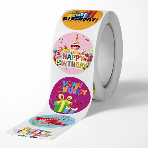 Rouleau Autocollants Joyeux Anniversaire Dessin Animé Rond Étiquettes Décoratives Scellage Pour Emballage Cadeau Fête