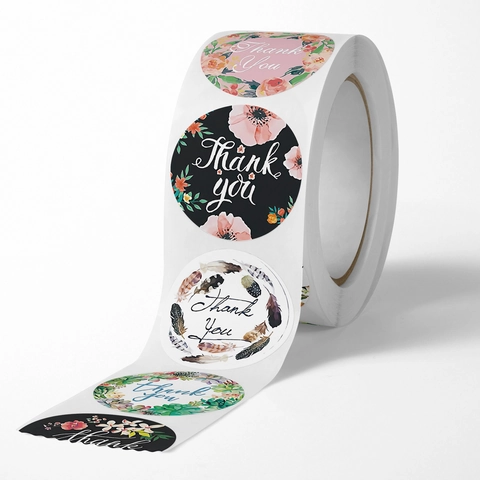 Dankeschön Etiketten Aufkleber Rund Selbstklebend Blumen Feder Muster Für Hochzeit Geschenk Geschäft Verpackung Versiegelung Dekor