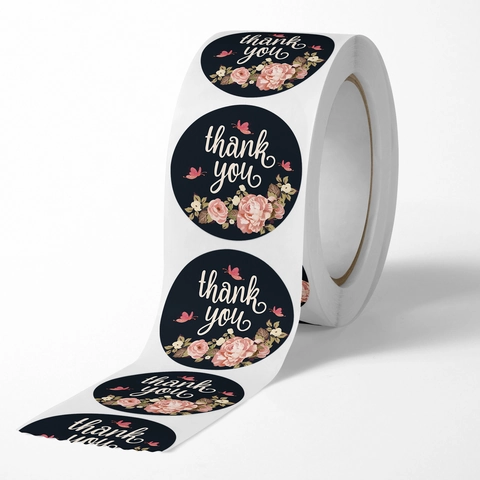 Runde Blumen Schmetterling Thank You Versiegelungsaufkleber Selbstklebende Kupferdruckpapier Etiketten Für Hochzeit Geschenk Verpackung Party Dekoration Schwarz Rosa C4