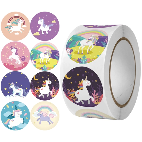 Runde Cartoon Einhorn Aufkleber Selbstklebend Dekorativ Für Kinder Schüler Lehrer Belohnung DIY Scrapbook Versiegelung
