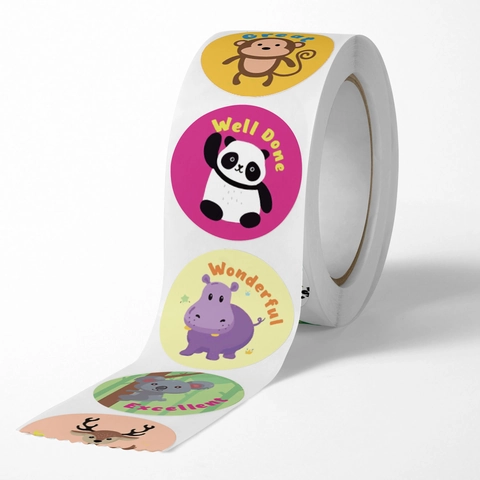 Autocollants De Récompense Animaux Dessins Animés Rouleau Rond Étiquettes Adhésives Motivantes Éducatives Pour Enseignants