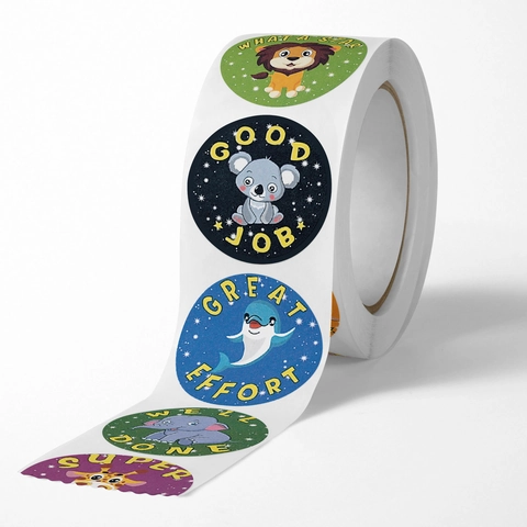 Beloningsstickers Circulaire Lijm Cartoon Dier Patroon Klasleraar Lof Motiverende Aanmoediging Voor Kinderen Studenten School