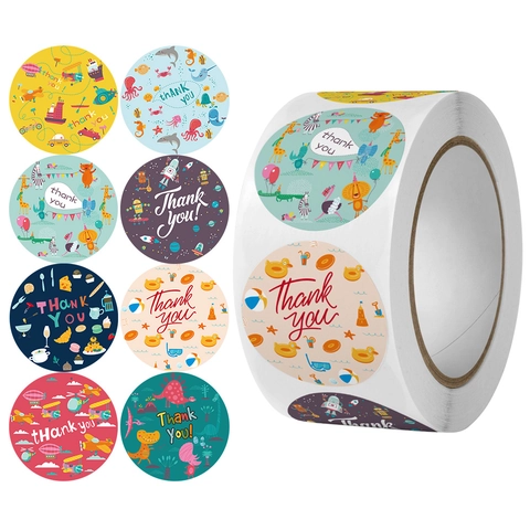 Dankeschön Aufkleber Rolle Runde Klebeetiketten Für Verpackungen Small Business Geschenkdekoration Cartoon Blumenmuster