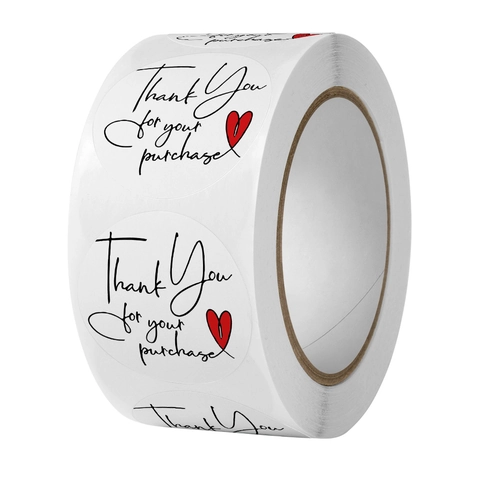 Autocollants Merci Pour Votre Achat Étiquettes Adhésives Rondes Blanches Avec Cœur Rouge Pour Emballage Cadeau