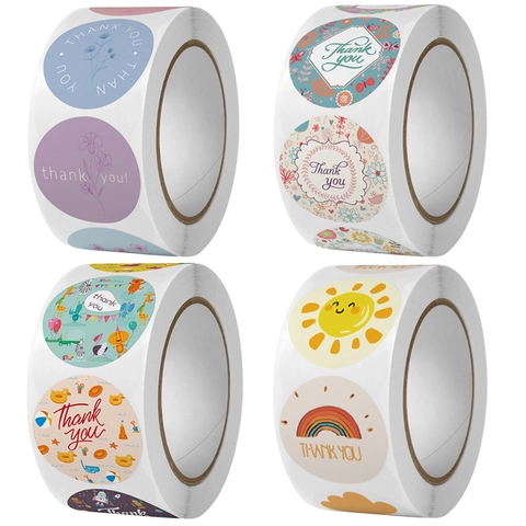 Dankeschön Aufkleber Rolle Runde Klebeetiketten Für Verpackungen Small Business Geschenkdekoration Cartoon Blumenmuster