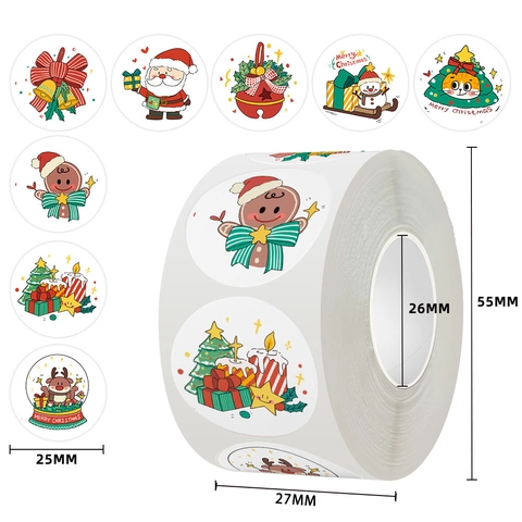 Autocollants De Noël En Rouleau Auto-Adhésifs Motifs De Joyeux Noël Pour Emballage Cadeau Sceaux D'Enveloppe Étiquettes Décoratives