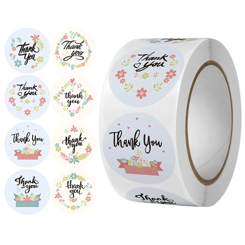 Floral Thank You Stickers Round Adhesive Label For Gift Packaging Envelope Sealing Wedding Birthday Party Decoration
