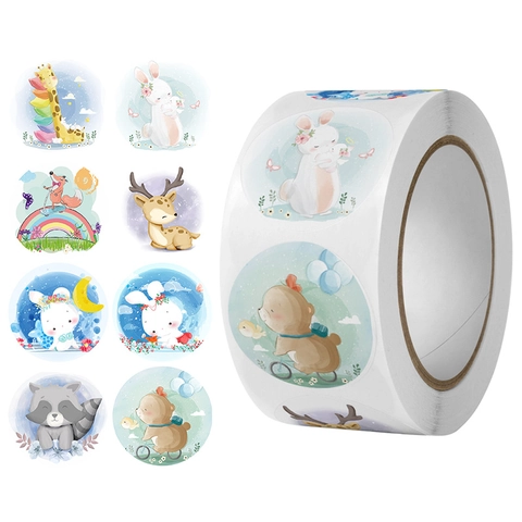 Autocollants Décoratifs Ronds Animaux Dessin Animé Étiquettes Adhésives Pour Emballage Cadeau Scellage Scrapbooking DIY