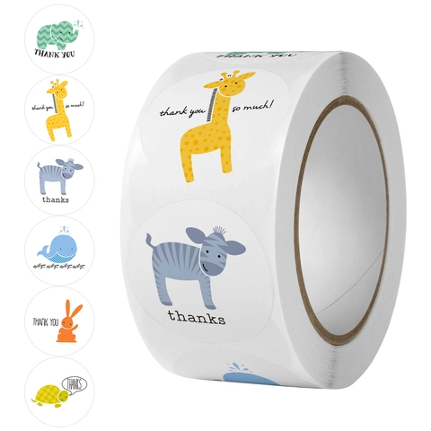 Autocollants De Remerciement Animaux Dessin Animé Rouleau Étiquettes Adhésives Rondes Pour Emballage Cadeau Décoration