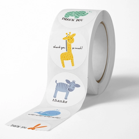 Autocollants De Remerciement Animaux Dessin Animé Rouleau Étiquettes Adhésives Rondes Pour Emballage Cadeau Décoration