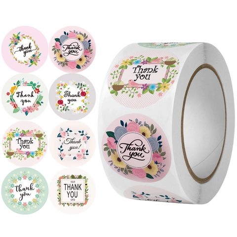 Autocollants Thank You Étiquettes Adhésives Rondes Motif Fleurs Oiseaux Pour Emballage Cadeau Mariage Scellage Enveloppe Bricolage