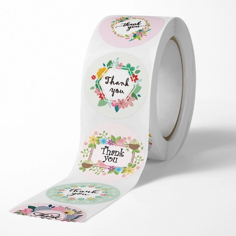 Autocollants Thank You Étiquettes Adhésives Rondes Motif Fleurs Oiseaux Pour Emballage Cadeau Mariage Scellage Enveloppe Bricolage