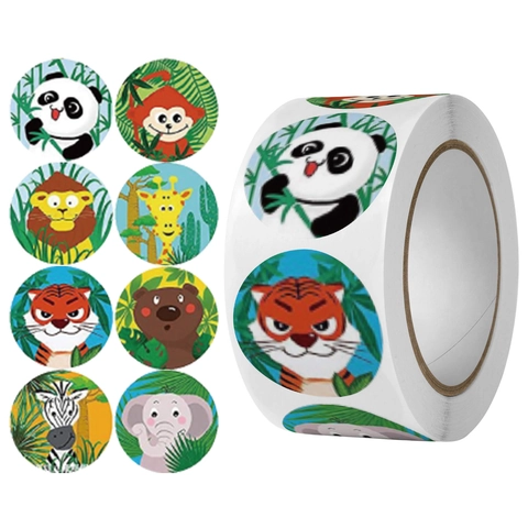 Autocollants Animaux Dessins Animés En Rouleau Étiquettes Autocollantes Pour Récompense Enseignant Emballage Cadeau Scrapbooking Décoration