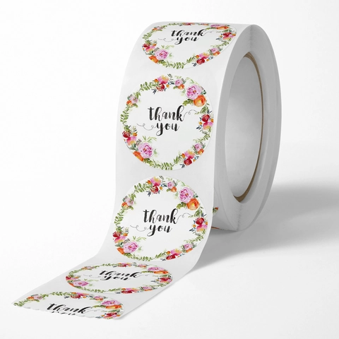 Adesivi Grazie Rotolo Corona Floreale Rotonda Etichette Adesive Per Confezioni Regalo Matrimonio Stile Acquerello Decorazione Artigianale