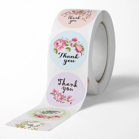Autocollants De Merci Étiquettes Adhésives Décoratives Florales Pour Emballage Cadeau Mariage Festival Affaires Rond Coloré