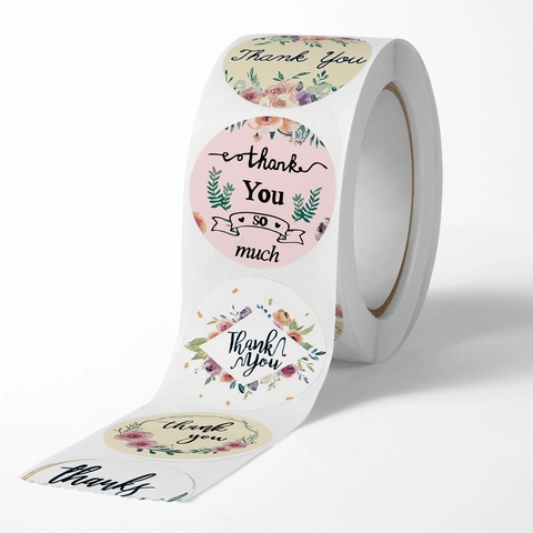 Runde Florale Dankeschön Aufkleber Rolle Selbstklebende Blumen Etiketten Für Hochzeit Geburtstag Party Geschenkbox Briefumschlag Versiegelung Dekoration