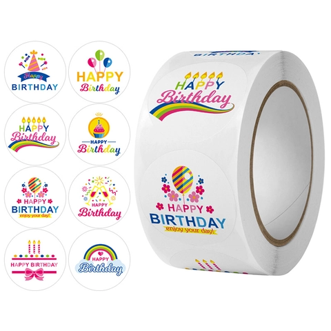 Autocollants Joyeux Anniversaire Étiquettes Adhésives Rondes Pour Décoration De Boîte Cadeau De Fête Sceaux Colorés