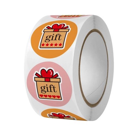 Round Gift Sealing Stickers Cartoon Gift Box Heart Pattern Decorative Label For Packaging Holiday Party Envelope